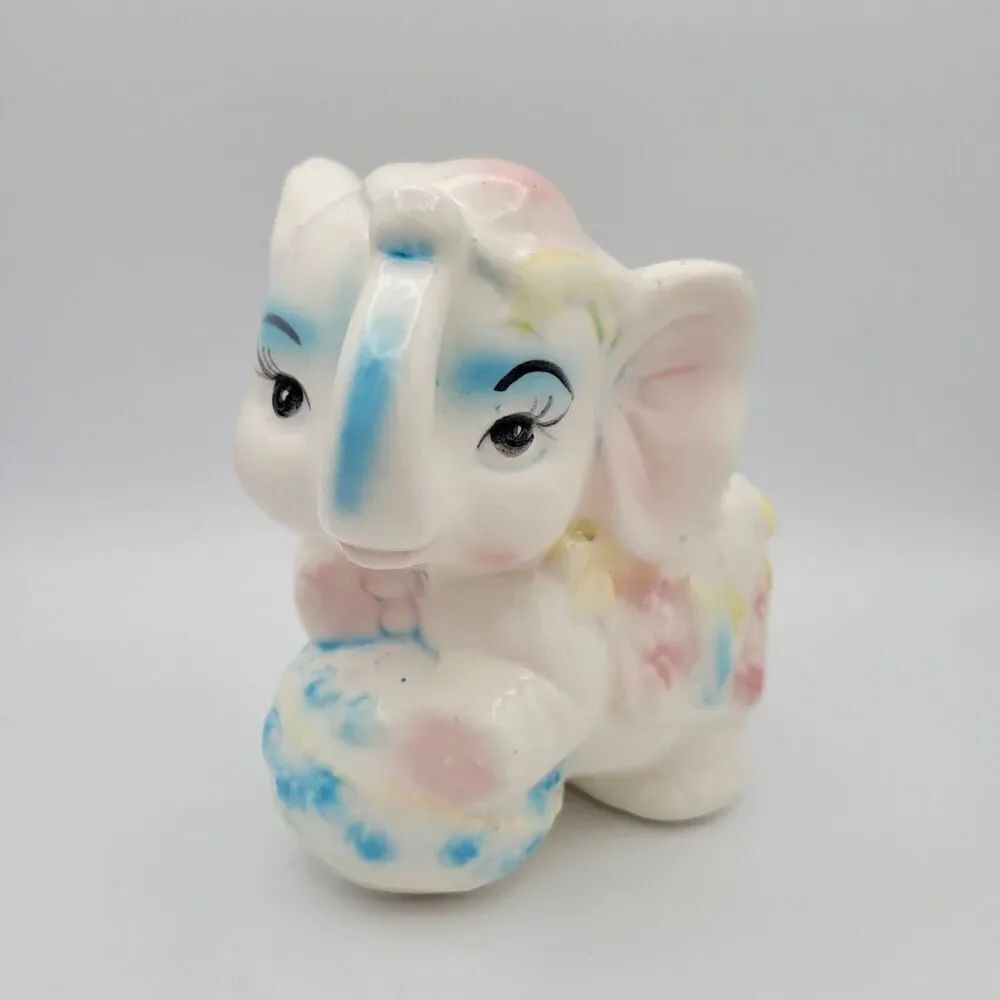 Vintage Pastel Elephant Planter Ceramic Nursery Decor